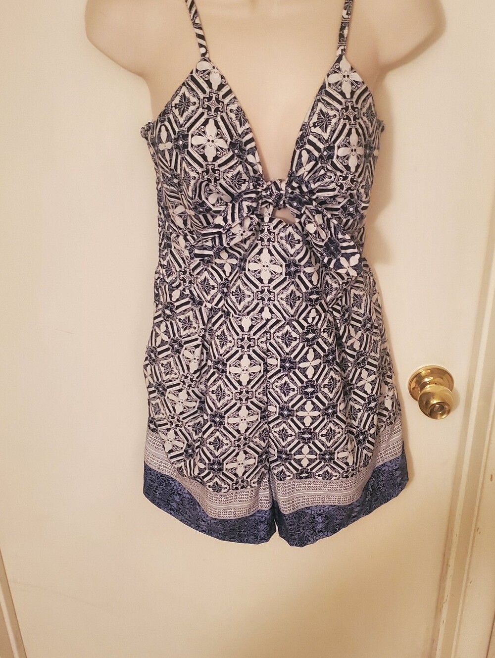 Womens Navy and White Printed One-Piece Romper